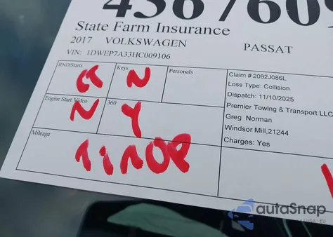 2017 Volkswagen Passat from USA, damaged, VIN 1DWEP7A33HC009106